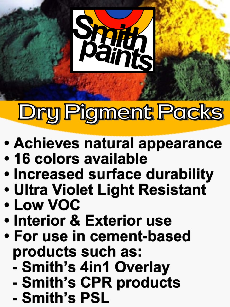 Dry Pigment Packs - Integral Powder Color Packs for Cementitious 